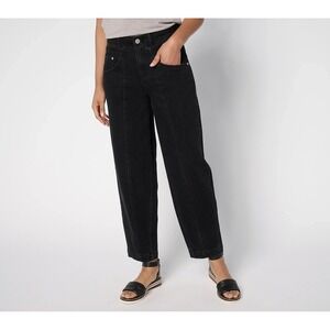 LOGO by Lori Goldstein Womens Black Denim Barrel Jeans Seam Detail Cropped. 14P